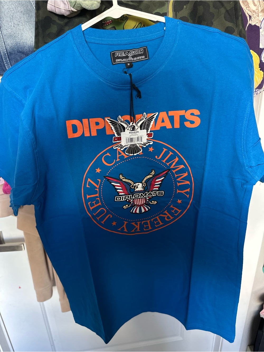 Reason Bright Blue "Diplomats" Graphic Tee with Orange Print